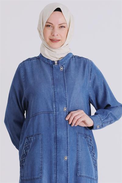 Behrem Büyük Beden Tesettür Tensel Kot Ferace Kot Mavi OTW28078