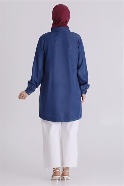 Behrem Büyük Beden Tesettür Tensel Kot Tunik Koyu Mavi OTW23034