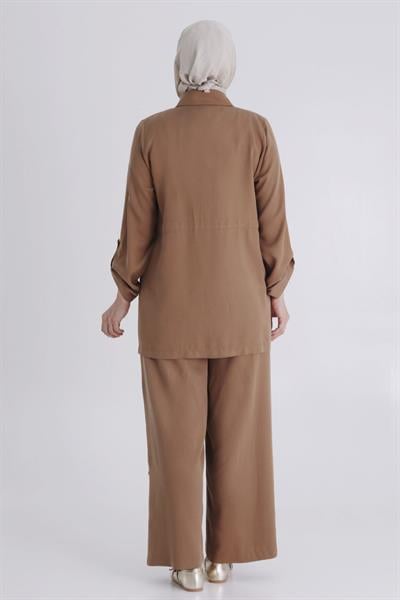 Behrem Büyük Beden Tesettür Tensel Pantolonlu Takım Karamel OTW3544