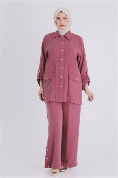 Behrem Büyük Beden Tesettür Tensel Pantolonlu Takım Dut OTW3544