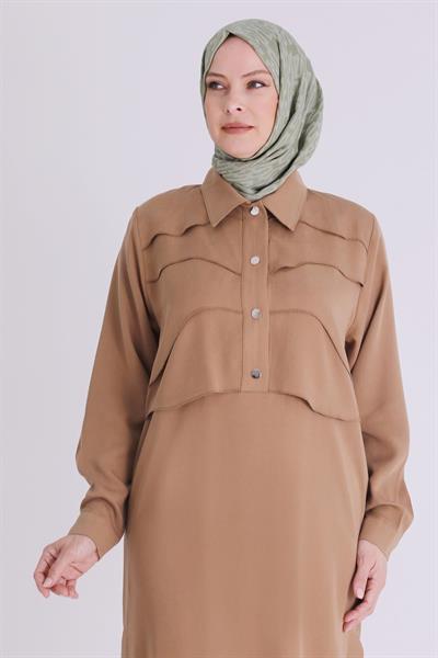 Behrem Büyük Beden Tesettür Tensel Pantolonlu Takım Karamel OTW3545