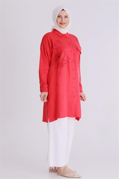Behrem Büyük Beden Tesettür Tensel Tunik Scarlet OTW2355