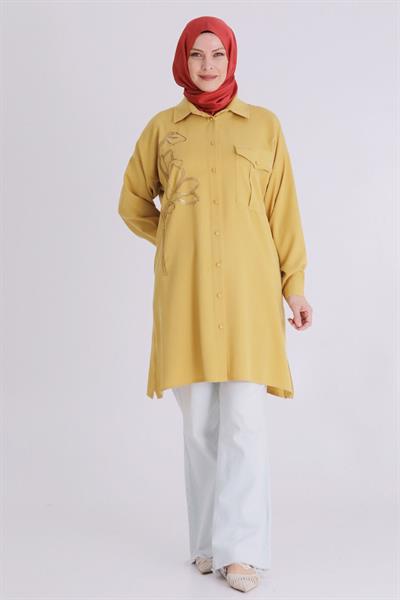 Behrem Büyük Beden Tesettür Tensel Tunik Safran OTW2355