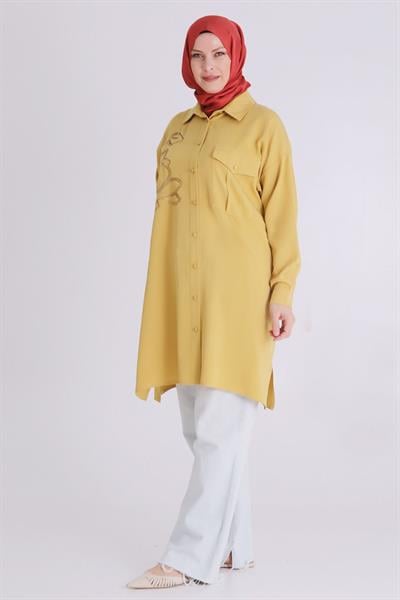 Behrem Büyük Beden Tesettür Tensel Tunik Safran OTW2355