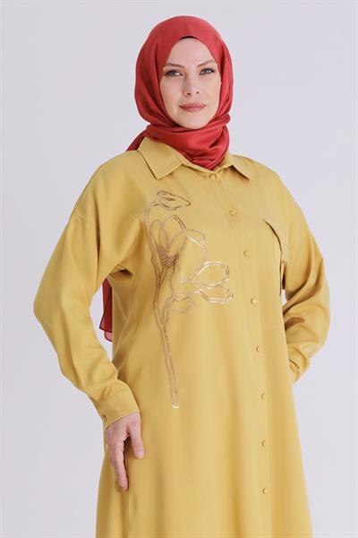 Behrem Büyük Beden Tesettür Tensel Tunik Safran OTW2355