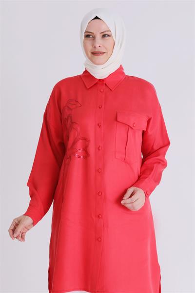 Behrem Büyük Beden Tesettür Tensel Tunik Scarlet OTW2355