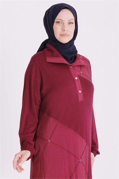 Behrem Büyük Beden Tesettür Tunik Bordo OTW2075