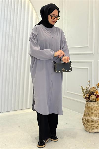 Behrem Büyük Beden Tesettür Tunik Gri OTW2356