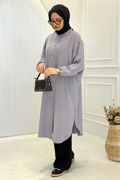 Behrem Büyük Beden Tesettür Tunik Gri OTW2356