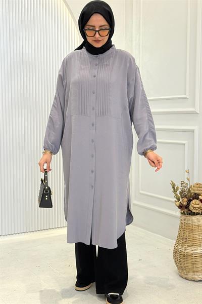 Behrem Büyük Beden Tesettür Tunik Gri OTW2356