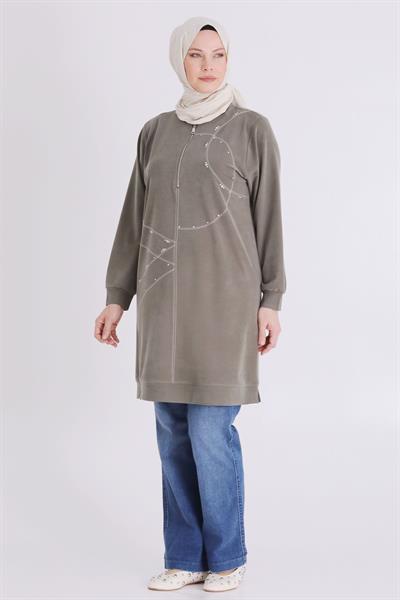 Behrem Büyük Beden Tesettür Tunik Haki OTW20141