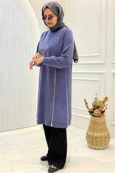 Behrem Büyük Beden Tesettür Tunik İndigo OTW20139