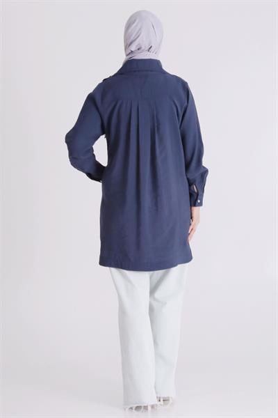 Behrem Büyük Beden Tesettür Tunik İndigo OTW23039