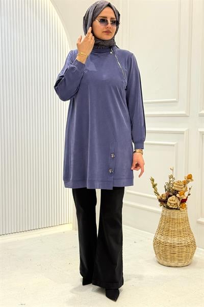 Behrem Büyük Beden Tesettür Tunik İndigo OTW20140