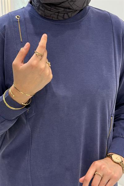 Behrem Büyük Beden Tesettür Tunik İndigo OTW20140