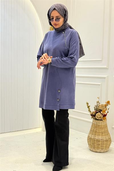 Behrem Büyük Beden Tesettür Tunik İndigo OTW20140