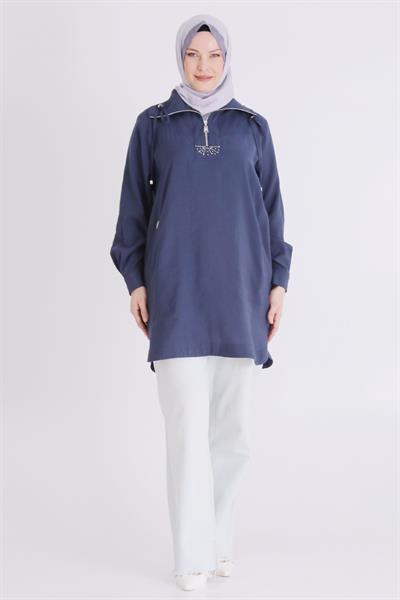 Behrem Büyük Beden Tesettür Tunik İndigo OTW23039