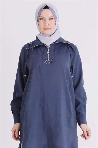 Behrem Büyük Beden Tesettür Tunik İndigo OTW23039