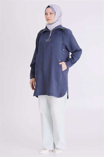 Behrem Büyük Beden Tesettür Tunik İndigo OTW23039