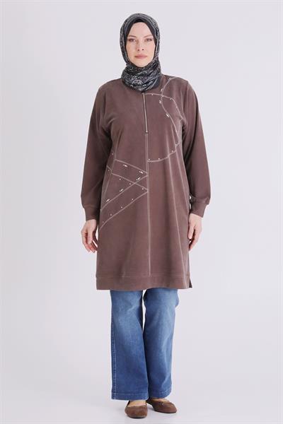 Behrem Büyük Beden Tesettür Tunik Kahve OTW20141