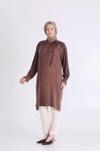 Behrem Büyük Beden Tesettür Tunik Kahve OTW23043