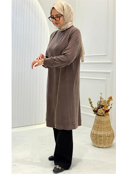 Behrem Büyük Beden Tesettür Tunik Kahve OTW20139