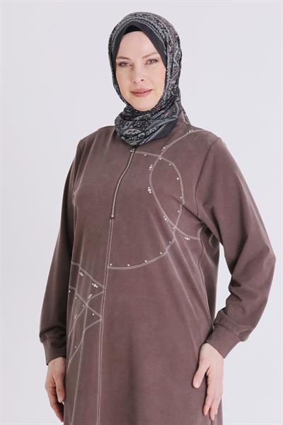 Behrem Büyük Beden Tesettür Tunik Kahve OTW20141