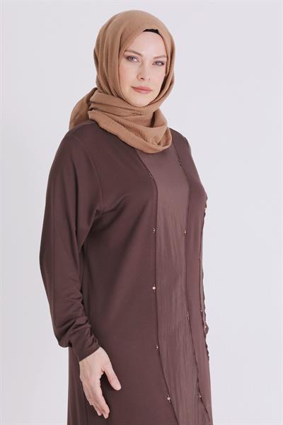 Behrem Büyük Beden Tesettür Tunik Kahve OTW2070