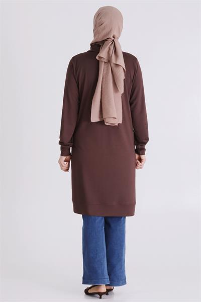 Behrem Büyük Beden Tesettür Tunik Kahve OTW2071
