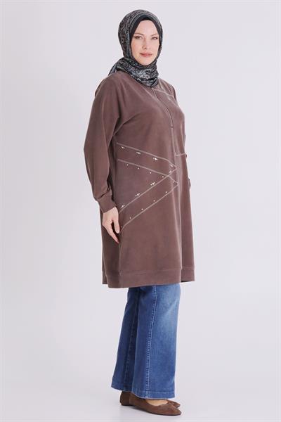 Behrem Büyük Beden Tesettür Tunik Kahve OTW20141