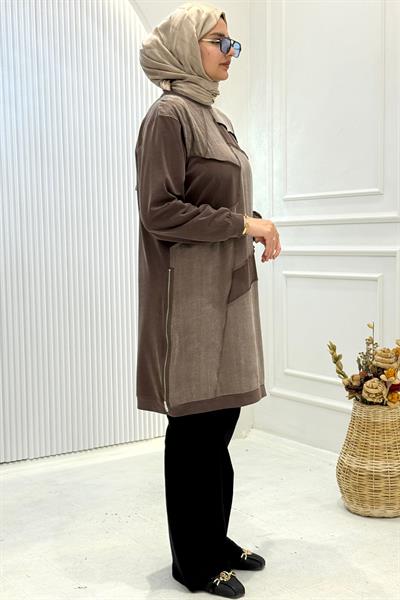 Behrem Büyük Beden Tesettür Tunik Kahve OTW20137