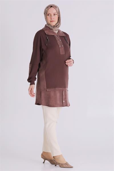 Behrem Büyük Beden Tesettür Tunik Kahve OTW20136