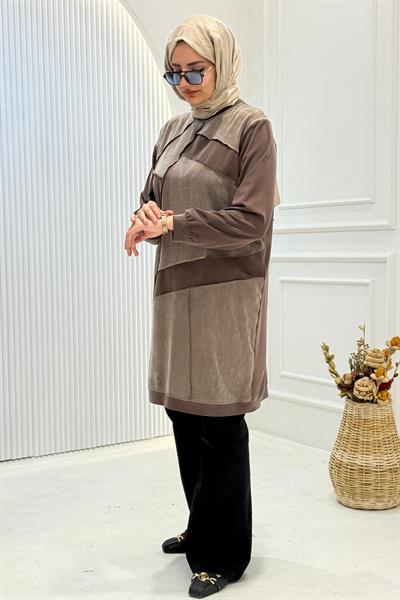 Behrem Büyük Beden Tesettür Tunik Kahve OTW20137