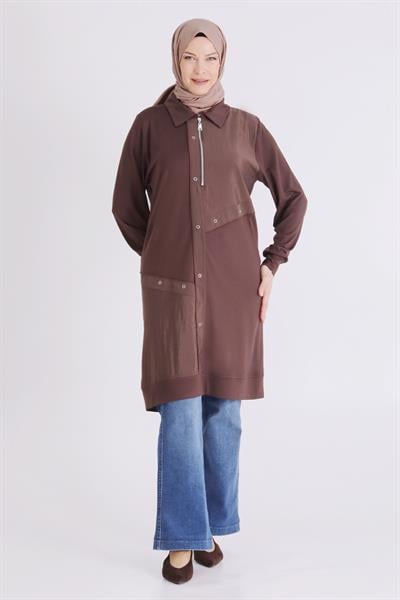 Behrem Büyük Beden Tesettür Tunik Kahve OTW2071