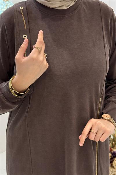 Behrem Büyük Beden Tesettür Tunik Kahve OTW20139