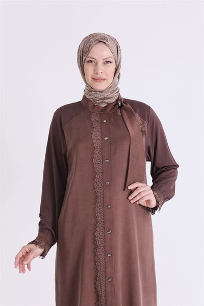 Behrem Büyük Beden Tesettür Tunik Kahve OTW23043