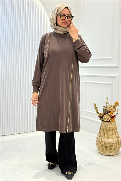 Behrem Büyük Beden Tesettür Tunik Kahve OTW20139