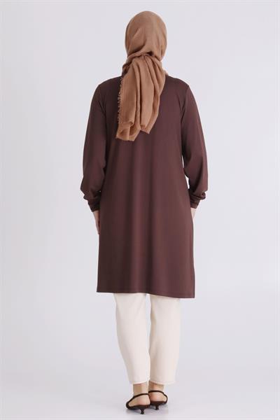 Behrem Büyük Beden Tesettür Tunik Kahve OTW2070