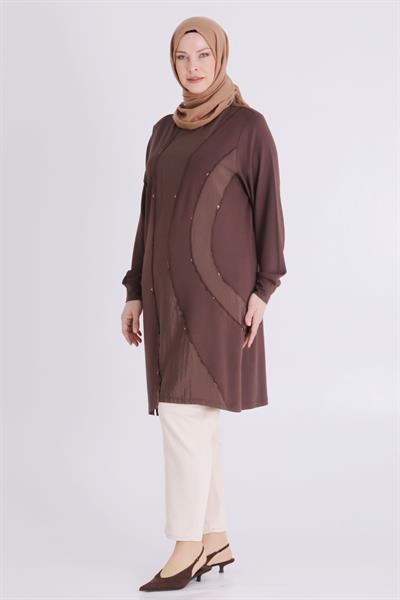 Behrem Büyük Beden Tesettür Tunik Kahve OTW2070