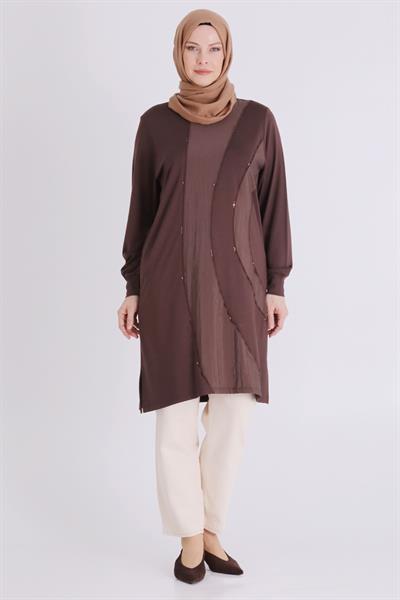 Behrem Büyük Beden Tesettür Tunik Kahve OTW2070