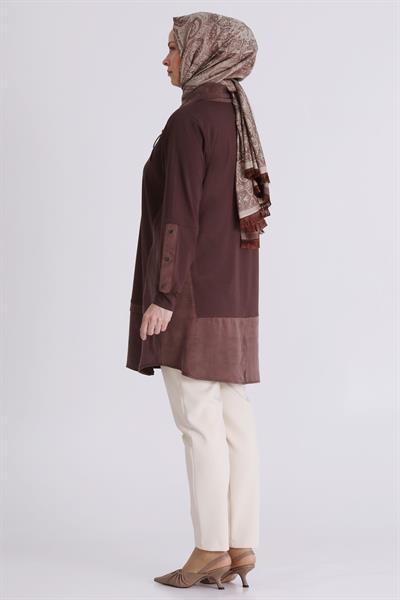 Behrem Büyük Beden Tesettür Tunik Kahve OTW20136