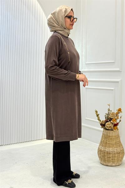 Behrem Büyük Beden Tesettür Tunik Kahve OTW20139
