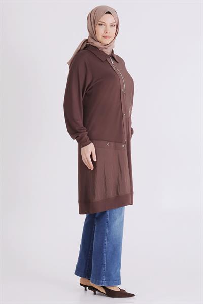 Behrem Büyük Beden Tesettür Tunik Kahve OTW2071