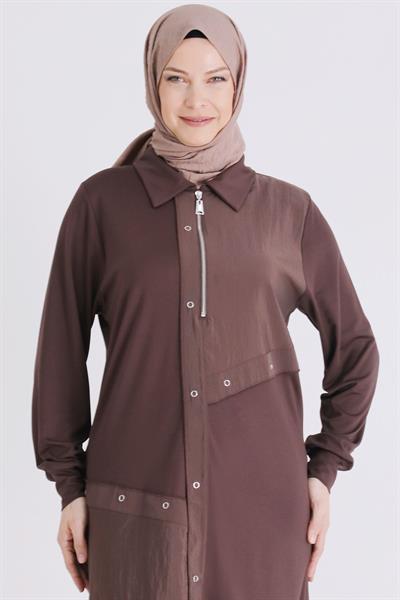 Behrem Büyük Beden Tesettür Tunik Kahve OTW2071