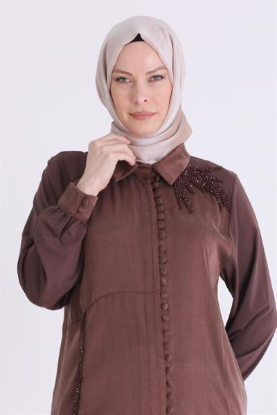 Behrem Büyük Beden Tesettür Tunik Kahve OTW23042