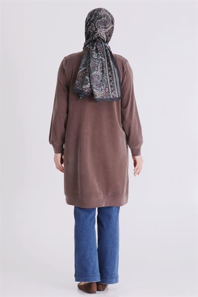 Behrem Büyük Beden Tesettür Tunik Kahve OTW20141