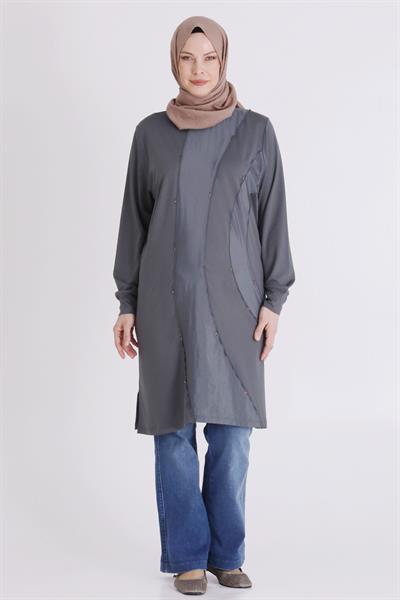 Behrem Büyük Beden Tesettür Tunik Kül Rengi OTW2070