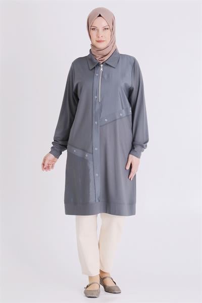 Behrem Büyük Beden Tesettür Tunik Kül Rengi OTW2071