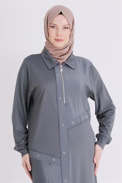 Behrem Büyük Beden Tesettür Tunik Kül Rengi OTW2071