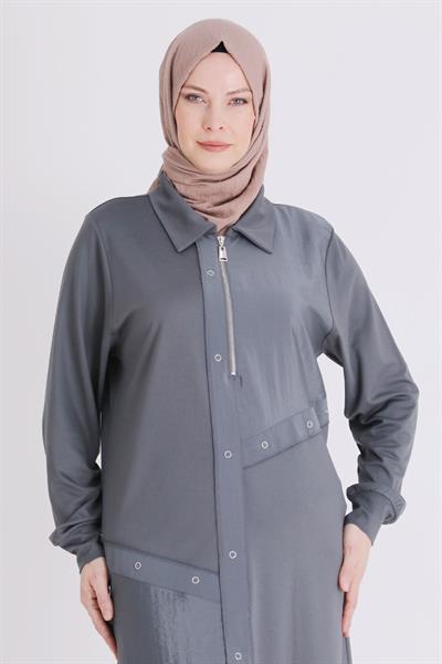 Behrem Büyük Beden Tesettür Tunik Kül Rengi OTW2071